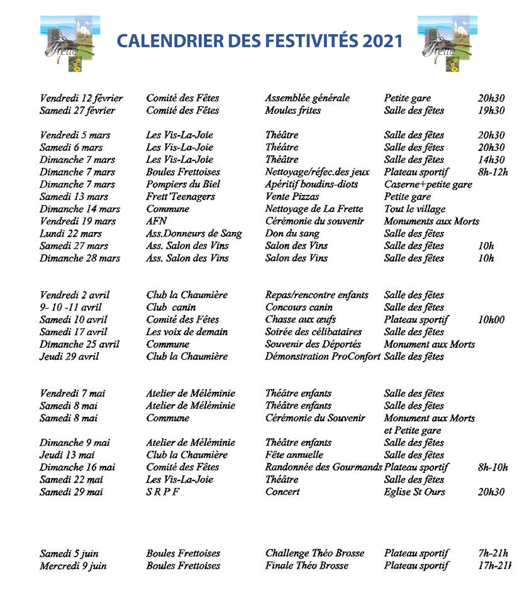 calendrier festivites 2021
